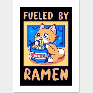 Fueled By Ramen Anime Cat Eating Japanese Food Funny Kawaii Merch Gift Japanese For Boy Girl Kids Children Teen Lover Posters and Art